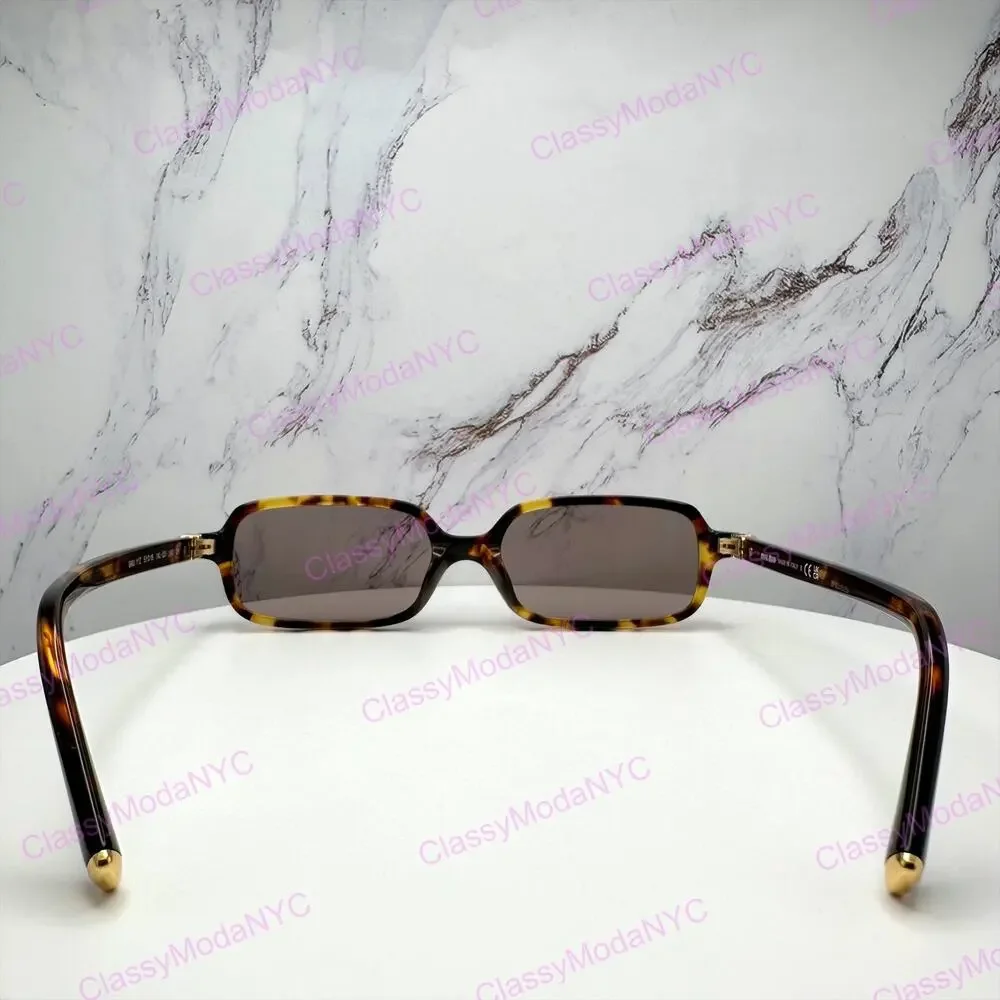 New MIU MIU Sunglasses Brown Square Tortoise Rectangular Gold Logo Authentic